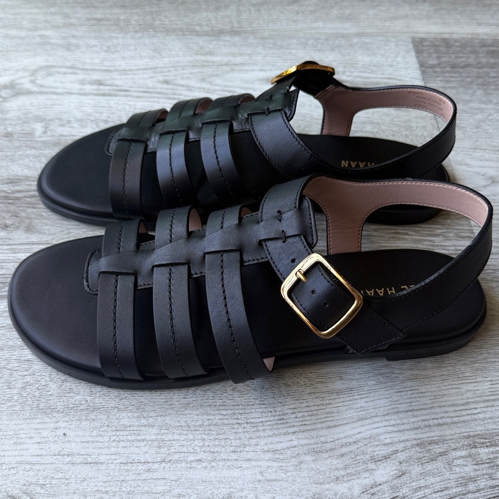 Cole Haan Flynn Fisherman Gladiator Leather Sandal, Black, Size 8.5 - Picture 3 of 8